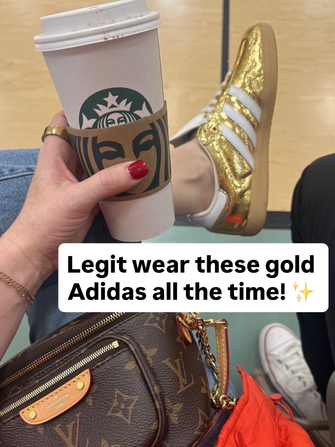 The cutest gold adidas!

#LTKootd