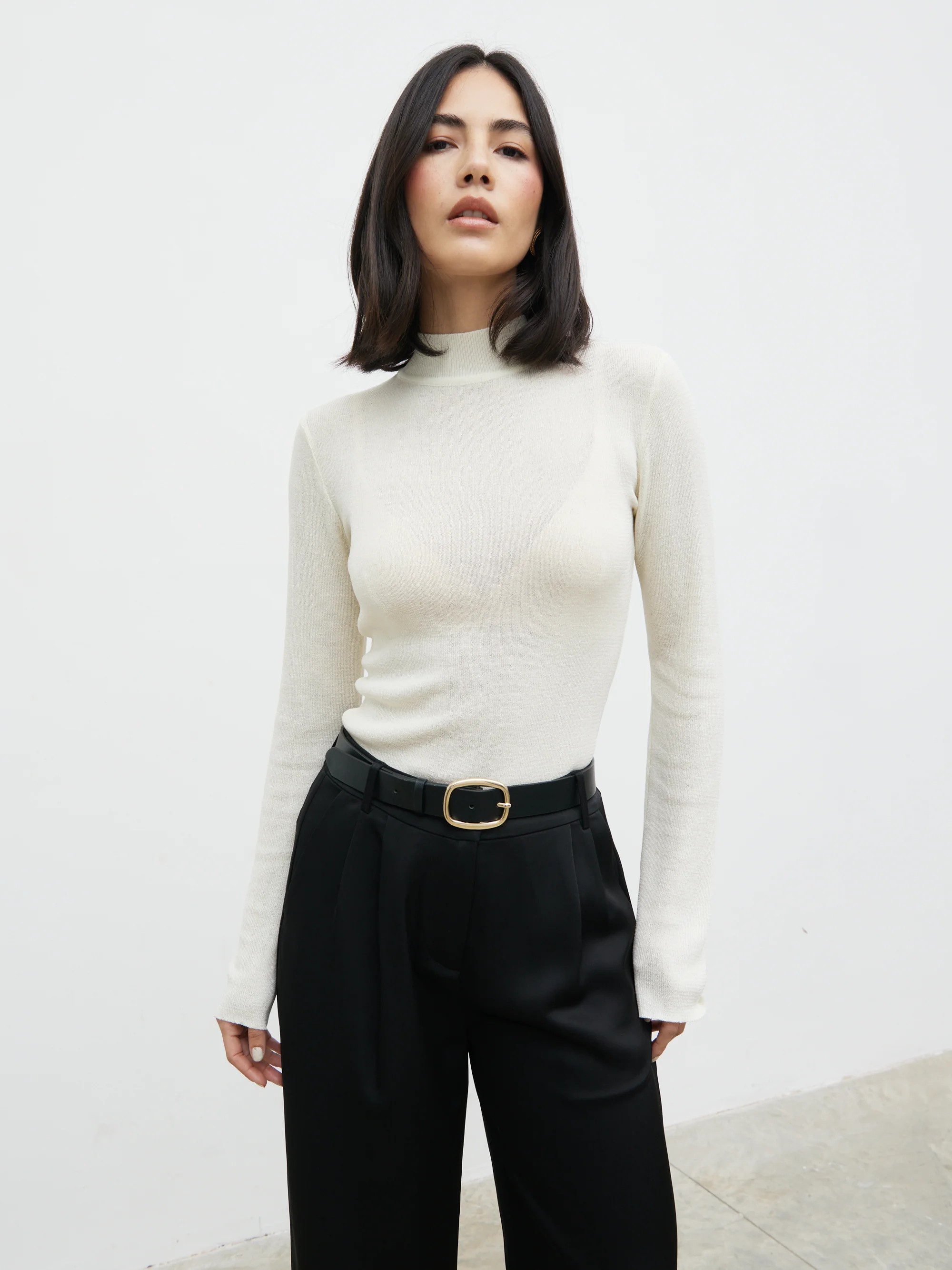 Charli Sheer Knit Top - Cream | Pretty Lavish (UK)