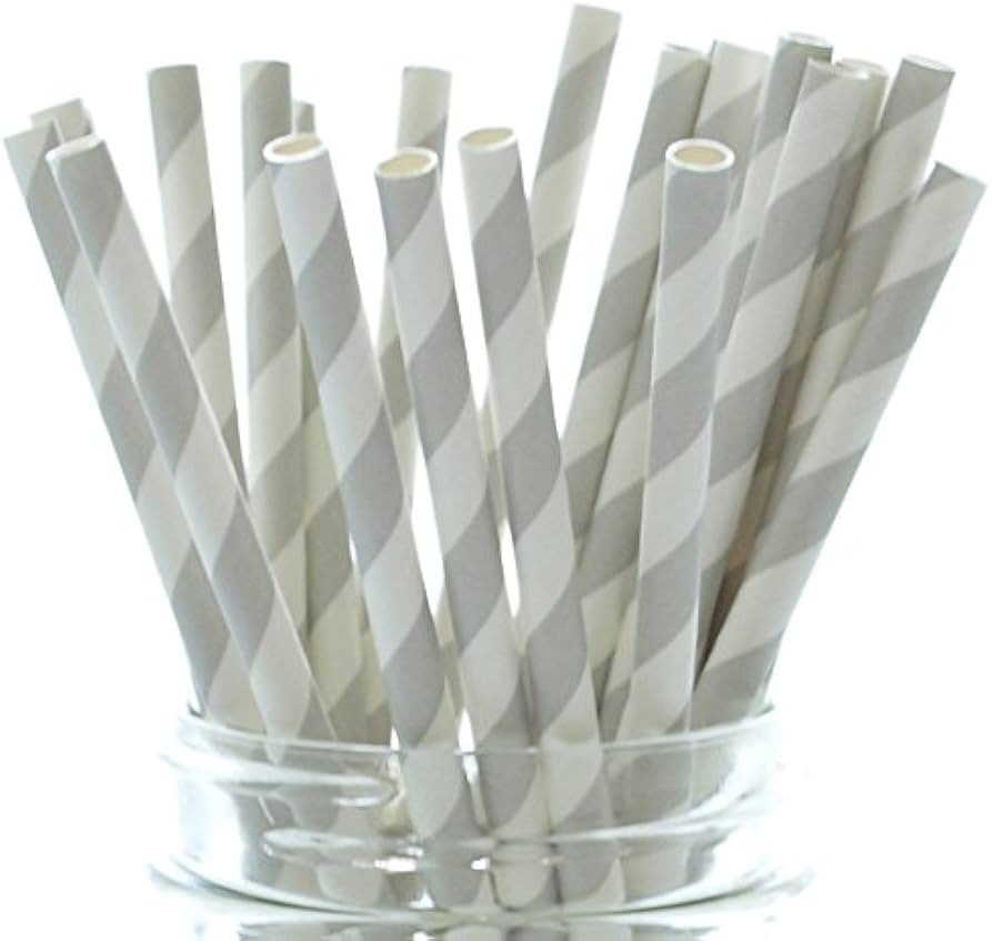 Silver Retro Paper Straws - 25 Pack – Gray Wedding Reception Straws, Grey Birthday Party Celebr... | Amazon (US)