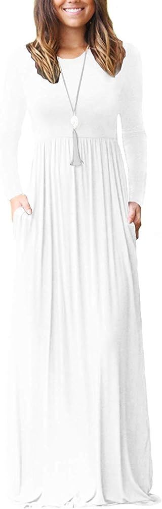 VIISHOW Women's Long Sleeve Loose Plain Empire Waist Maxi Dresses Casual Long Dresses with Pocket... | Amazon (US)