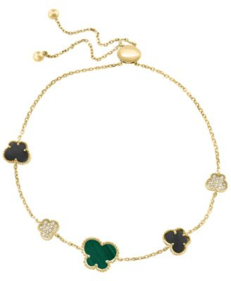 Effy Collection Malachite, Onyx & Diamond (1/10 ct. t.w.) Bracelet in 14k Yellow Gold - Yellow Gold | Macy's