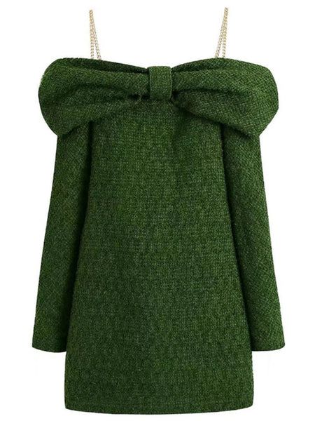 'Freddy' Green Chain Strap Bow Front Mini Dress | Goodnight Macaroon