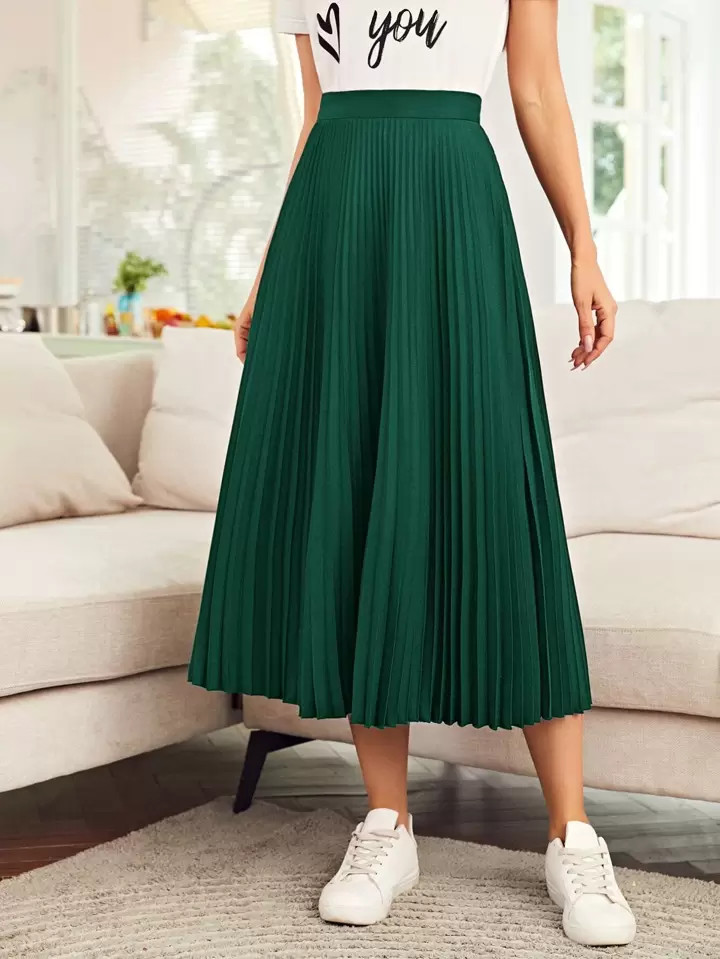 SHEIN Mulvari High Waist Solid Pleated Skirt | SHEIN