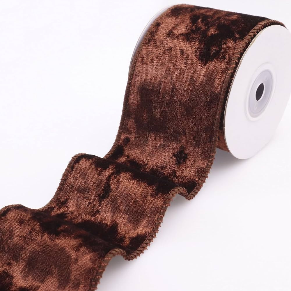 Brown Velvet Ribbon Velvet Wired Ribbon 2.5Inch Wide 5Yards Velvet Fabric Ribbon Trim Single Face... | Amazon (US)