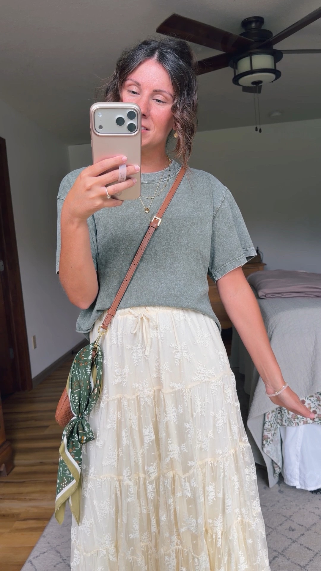 An outfit that looks like you tried harder than you did!🤍🙌🏽

small in my tee, xs in my lace skirt and 6 in my sandals 🤍love this little crossbody bag and scarf. Makes the outfit so much more fun!

#LTKPetite #LTKSeasonal #LTKgrwm