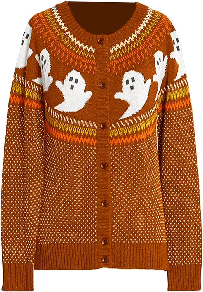 YEMOCILE Knitted Sweater for Women With Cute Ghost Pattern Gothic Streetwear with Long Sleeves fo... | Amazon (US)