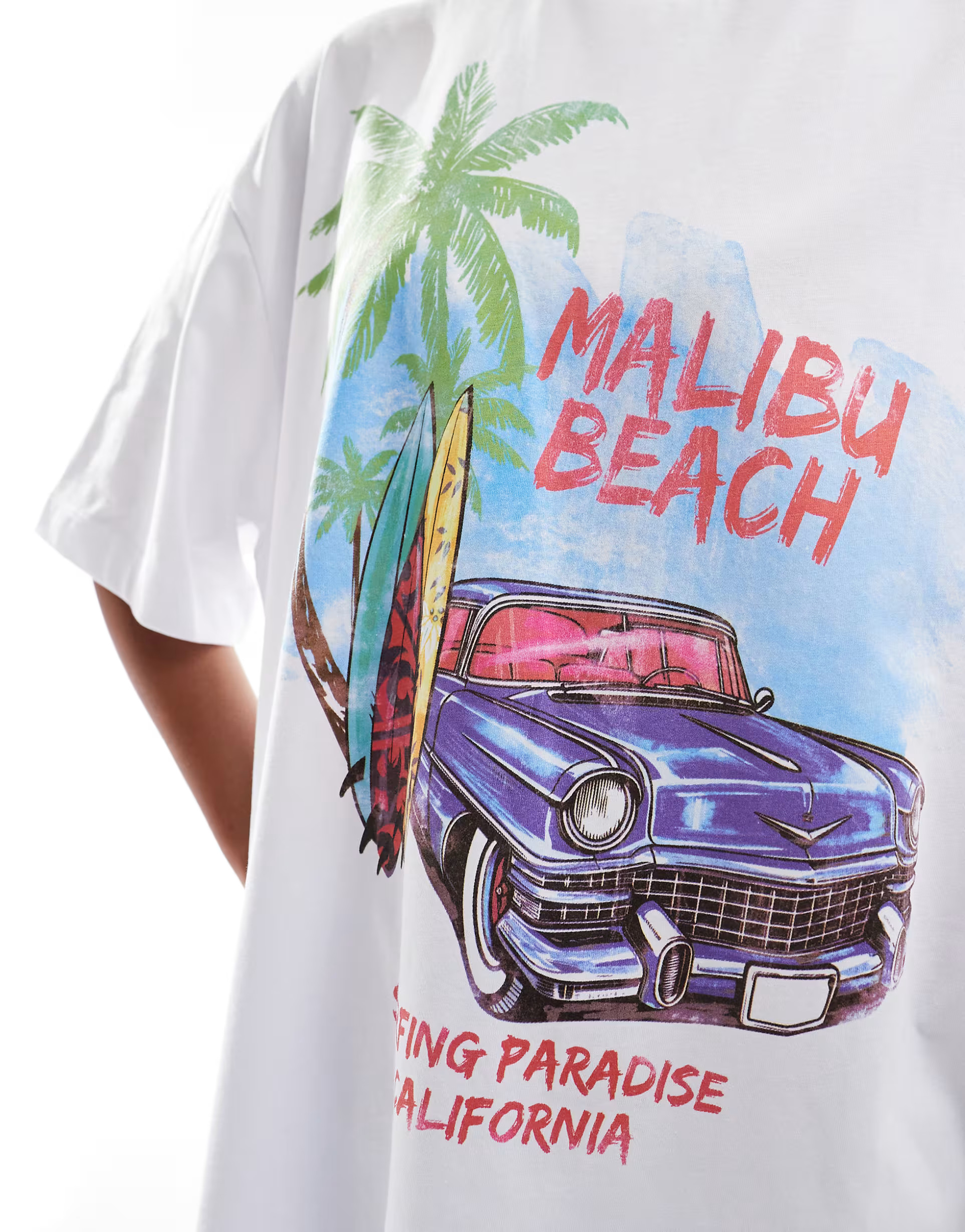 ASOS DESIGN oversized t-shirt with malibu beach graphic in white | ASOS (Global)