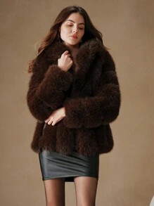 Anewsta New Fashionable Faux Fox Fur Coat For Women, Warm Furry Outwear For Autumn & Winter | SHEIN
