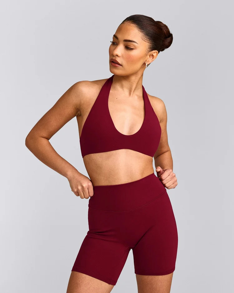 SoftMotion\u2122 Minimal Halter Neck Bralette with Gray Logo 
 Ruby Red | Oner Active (UK / US)