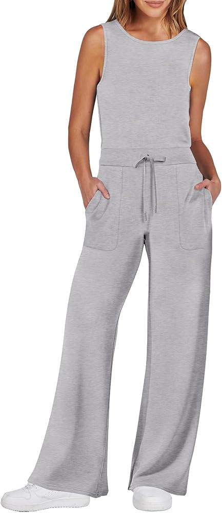 ANRABESS Womens Jumpsuits 2024 Casual Summer Dressy Romper Sleeveless Wide Leg Long Pants Outfits... | Amazon (US)