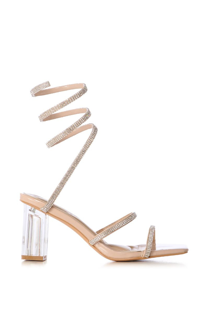 AZALEA WANG BELLONA NUDE SANDAL WITH EMBELLISHED COIL WRAP | AKIRA