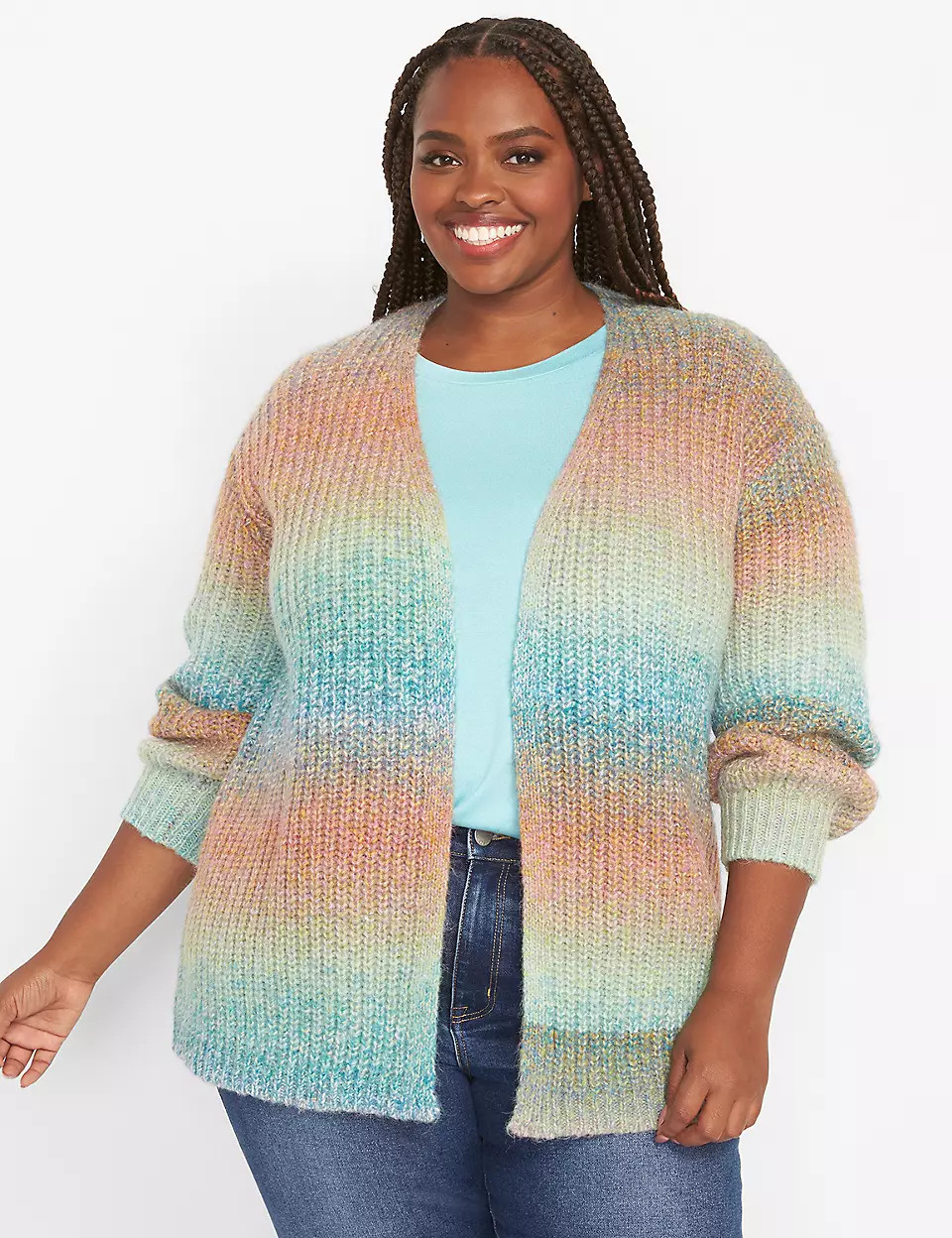 Open-Front Plush Cardigan - Spacedye | Lane Bryant (US)