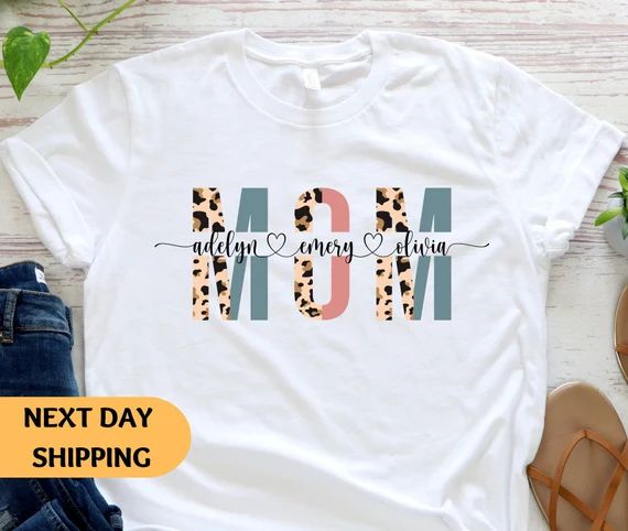 Custom Mom Shirt With Kids Names Leopard Print Personalized | Etsy | Etsy (US)