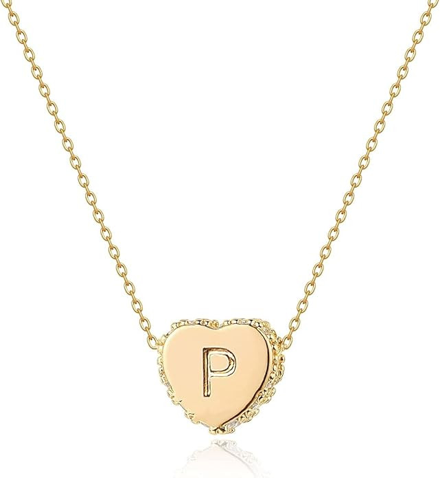 Tiny Gold Initial Heart Necklace-14K Gold Plated Handmade Dainty Letter Heart Necklace Gift for W... | Amazon (US)