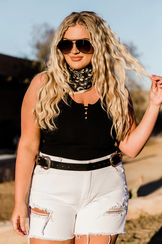 Backroad Songs Distressed High Waisted White Jean Shorts | Pink Lily