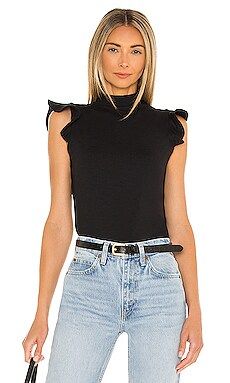 Susana Monaco Ruffle Mock Neck Top in Black from Revolve.com | Revolve Clothing (Global)