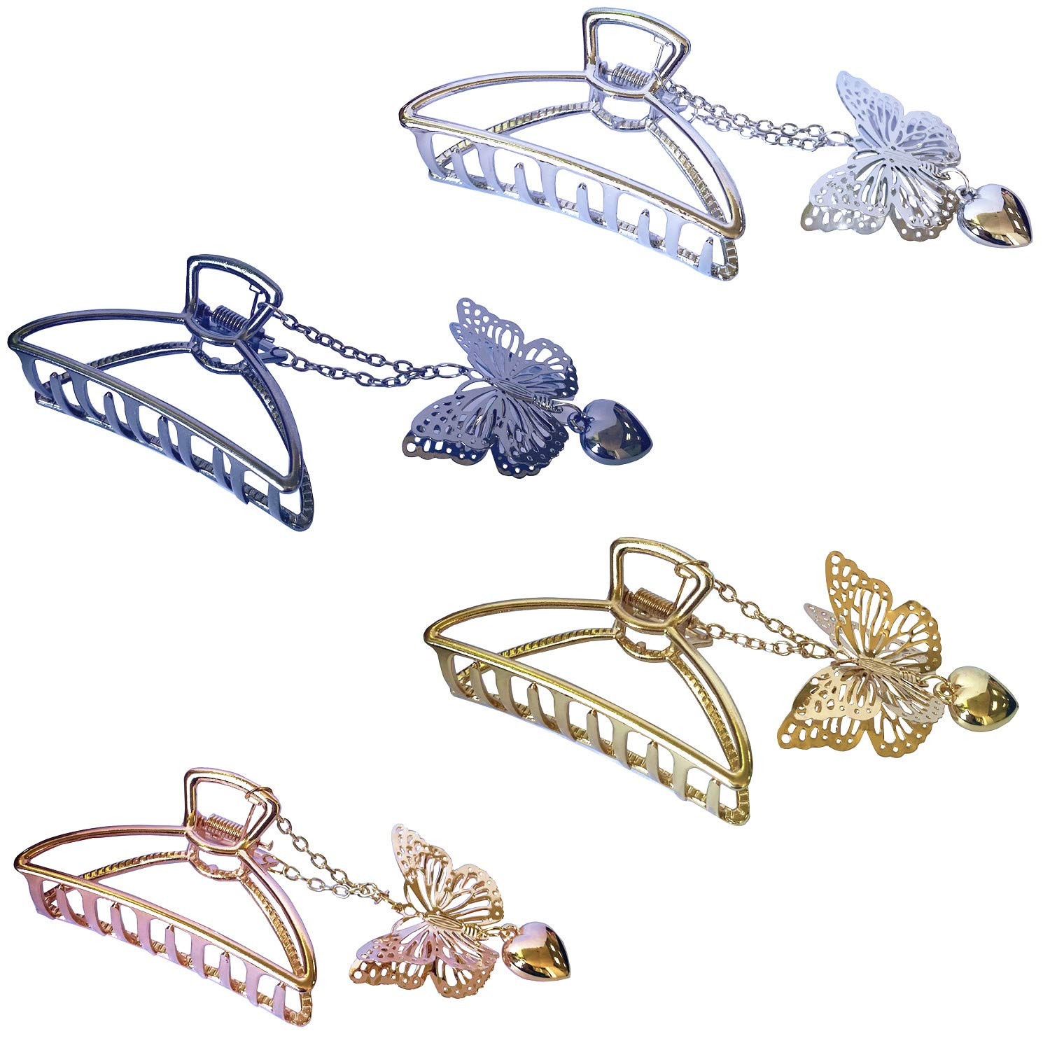 TANG SONG 4PCS Butterfly and Heart Pendant Metal Hair Claw Clips (4 Colors) | Amazon (US)