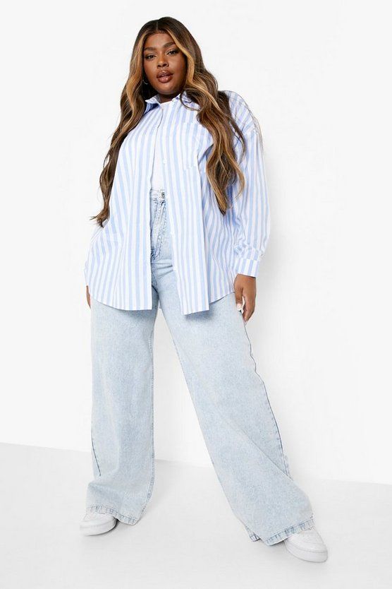 Plus Striped Oversized Shirt | Boohoo.com (US & CA)