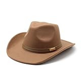 LIDHAY Women Men Classic Felt Wide Brim Western Cowboy Cowgirl Hat with Belt Buckle | Amazon (US)