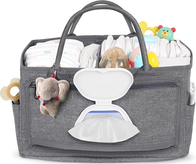 Diaper Caddy with Wipe Dispenser One-Handed Access, Grey | Amazon (US)