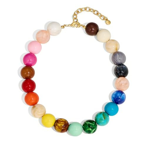 Amazon.com: WOWORAMA Colorful Chunky Necklaces for Women Oversized Multicolor Resin Beads Choker ... | Amazon (US)