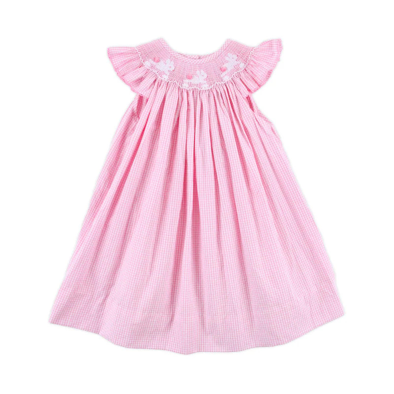 Bunnies Smocked Pink Gingham Angel Sleeve Dress | Classic Whimsy