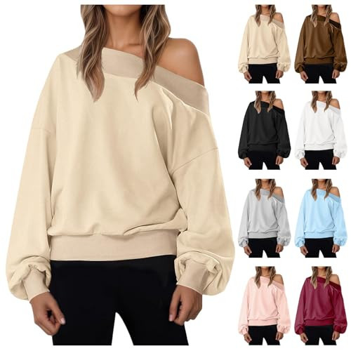 Off The Shoulder Sweatshirt Sweater for Women Drop Shoulder Oversized Long Sleeve Pullover Casual Loose Fall Top 2025 Beige | Amazon (US)