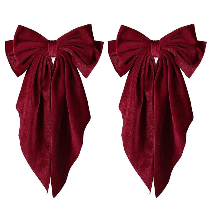 2PC Dark Red Velvet Hair Bows Hair Ribbon Clips Oversized Bowknot Hair Barrettes With Long Tail V... | Amazon (US)