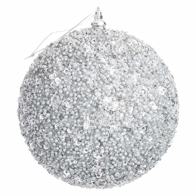 Silver Glittered Ball Ornament, 7.8" | At Home