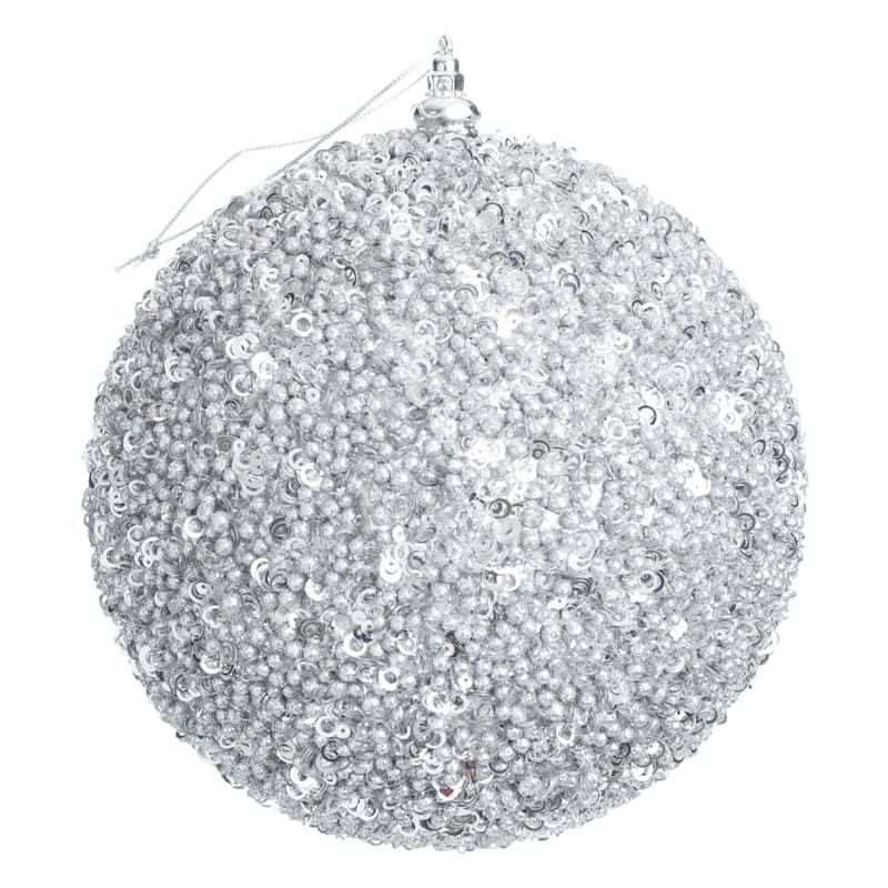 Silver Glittered Ball Ornament, 7.8" | At Home