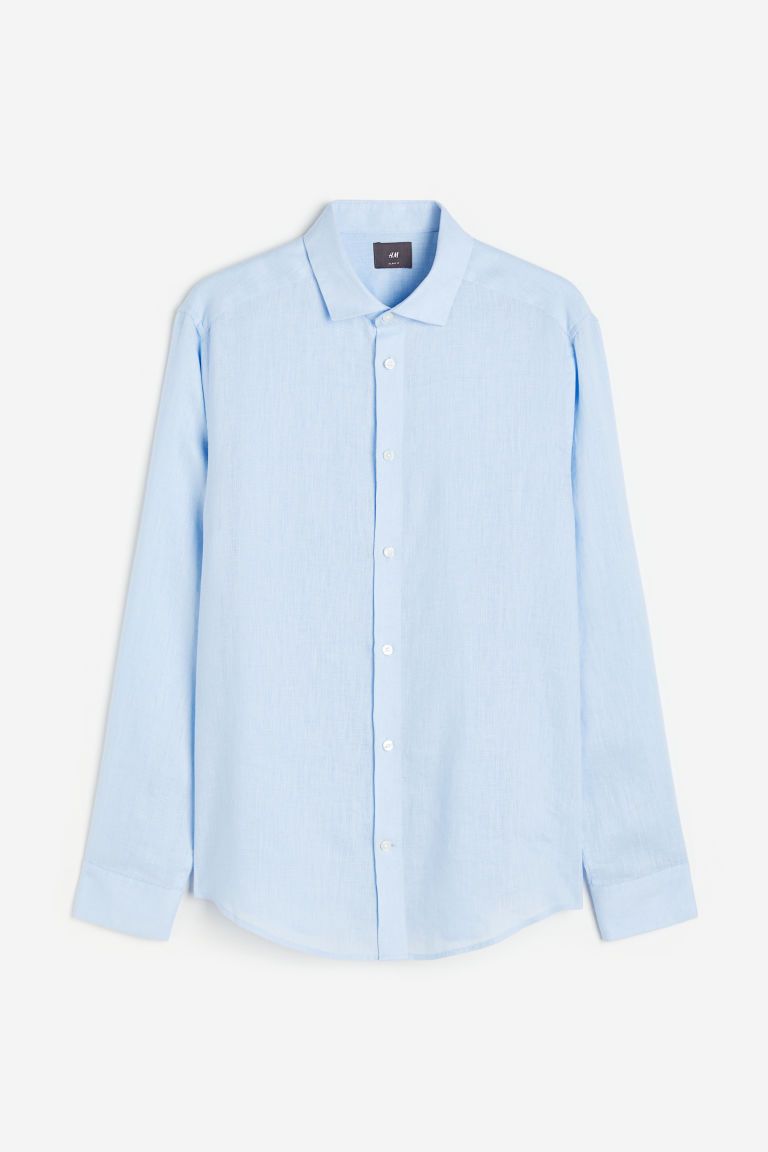 H & M - Slim Fit Linen Shirt - Blue | H&M (US + CA)