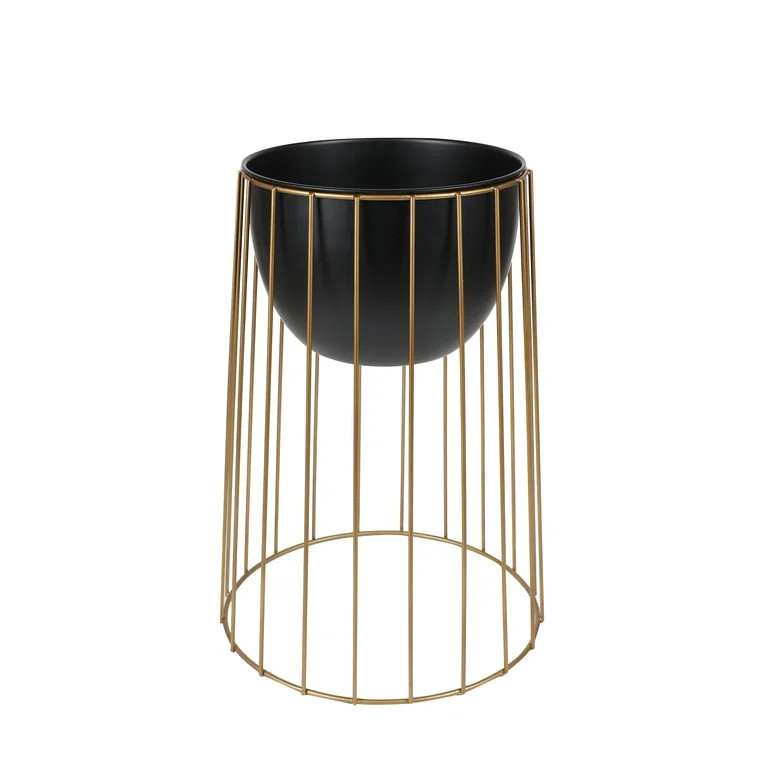 Mainstays Axel 16" x 16" x 22.25" Round Black and Gold Metal Planter | Walmart (US)