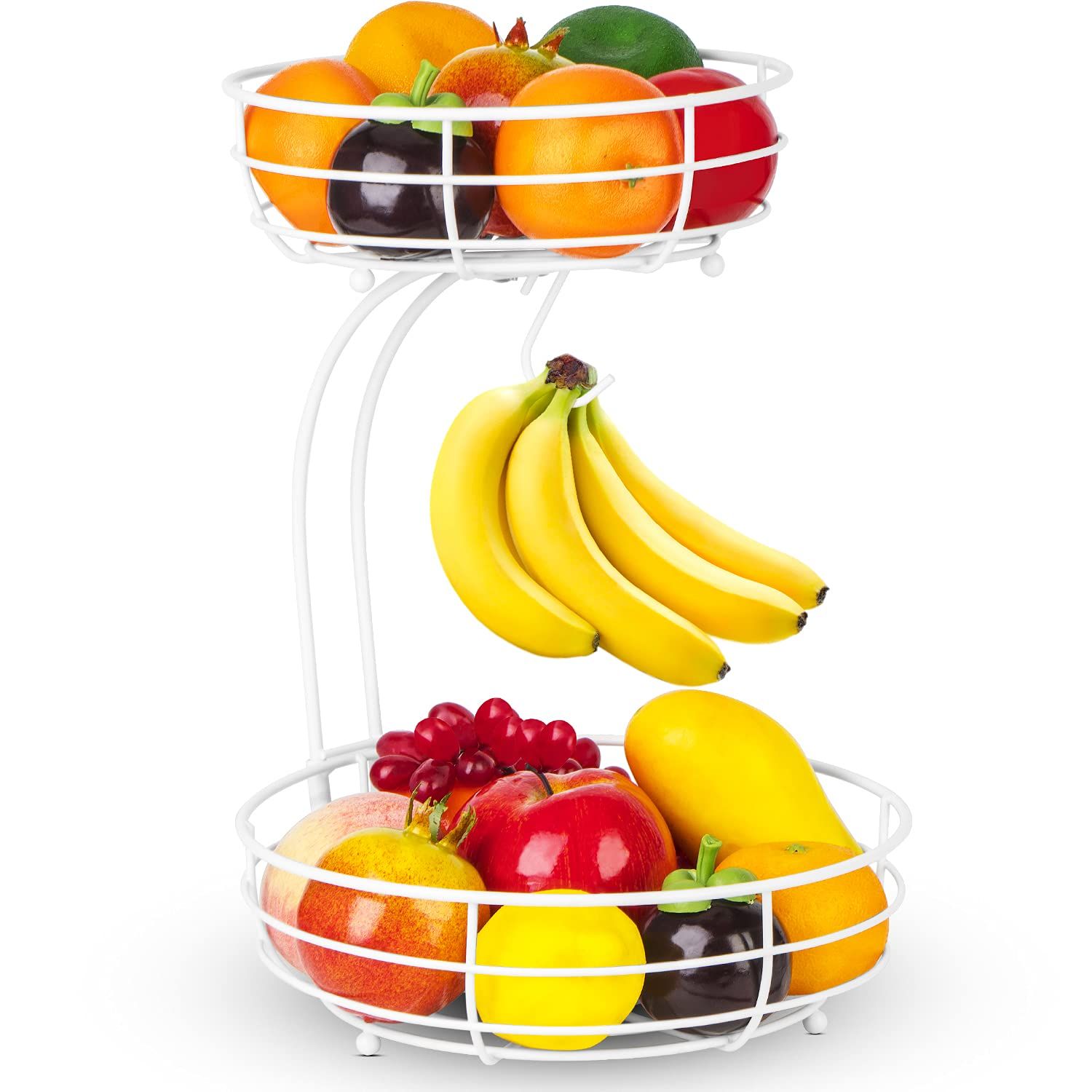 Auledio 2-Tier Fruit Vegetables Basket Bowl Storage With Banana Hanger,Pure White | Amazon (US)