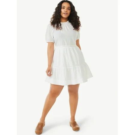 Free Assembly Women’s Tiered Mini Dress with Puff Sleeves | Walmart (US)