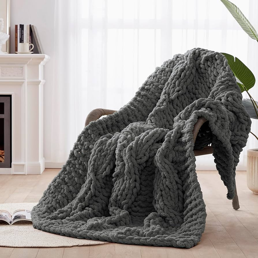 Chunky Knit Blanket Throw - 100% Hand Knitted Chunky Soft Throw Blanket for Couch, Thick and Warm... | Amazon (US)