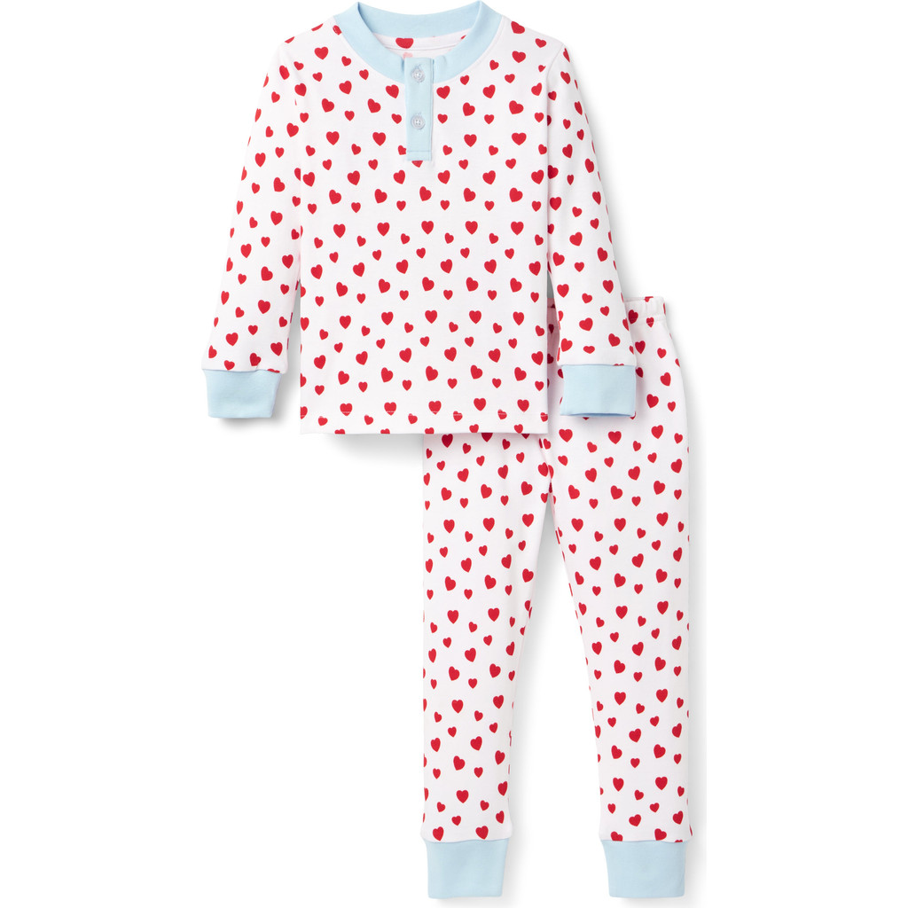 Little Paper Kids Morgan PJ Set in Heart Print Blue at Nordstrom, Size 3T | Nordstrom