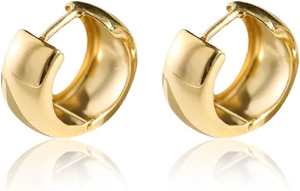 14K Gold Plated Chunky Hoop Earrings for Women Lightweight Gold Hoops for Women Girls | Amazon (US)