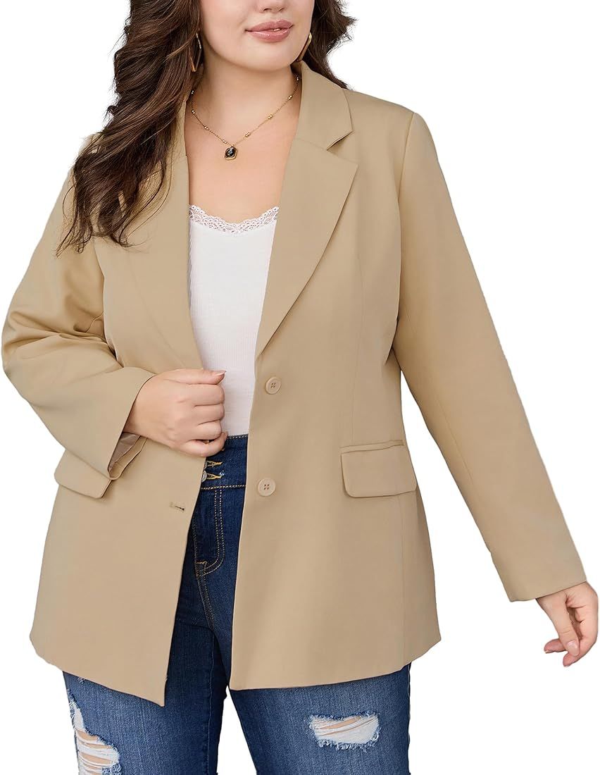 Hanna Nikole Women's Plus Size Blazer Jacket Long Sleeve Open Front Button Down Work Office Blaze... | Amazon (US)