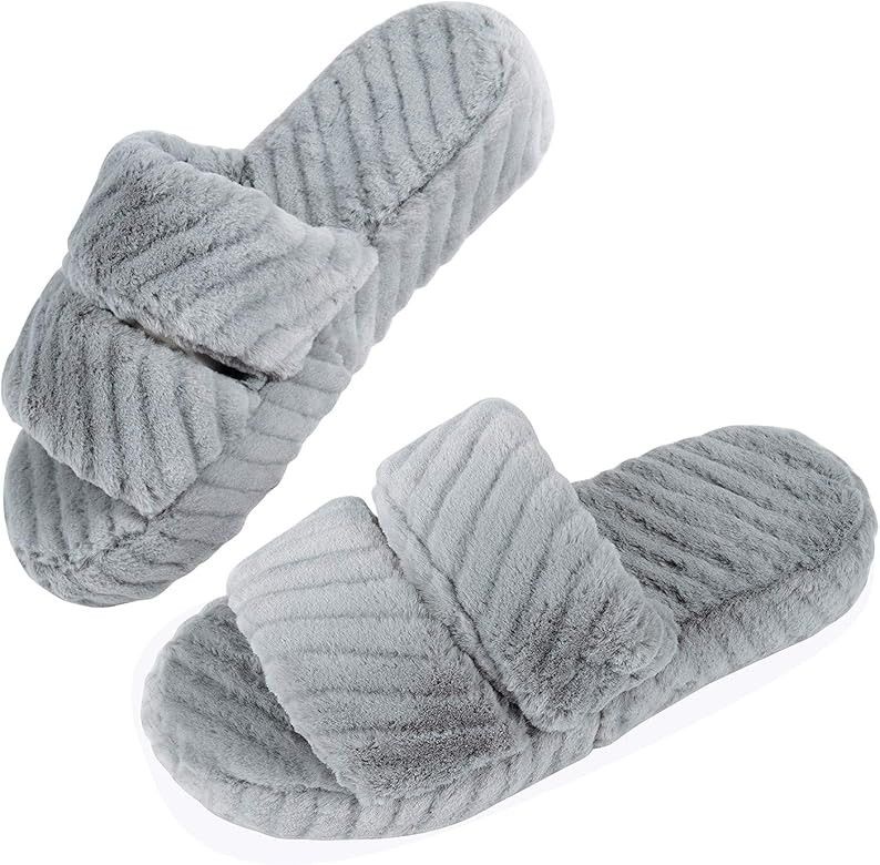 DL House Slippers for Women Open Toe, Fluffy Womens Slippers Memory Foam Indoor, Comfy Slip On Wo... | Amazon (US)