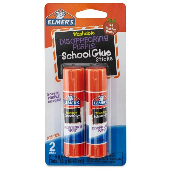 Elmer's Disappearing Purple School Glue Sticks, Washable, 2 Sticks | Walmart (US)