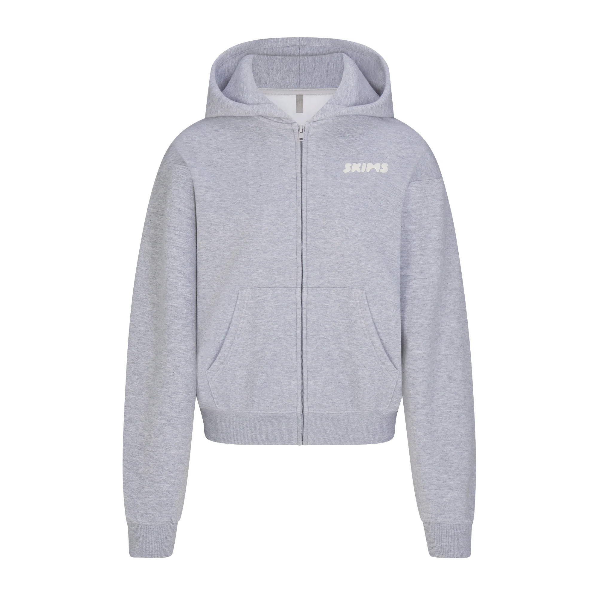 SKIMS Zip Up Hoodie With Embossed Logo | Grey | Small | Cotton Fleece | SKIMS (US)