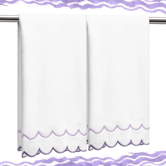2 Pcs Scalloped Hand Towels 100% Cotton Fingertip Towels for Bathroom 15.75 x 27.56 Inch 600 GSM ... | Amazon (US)