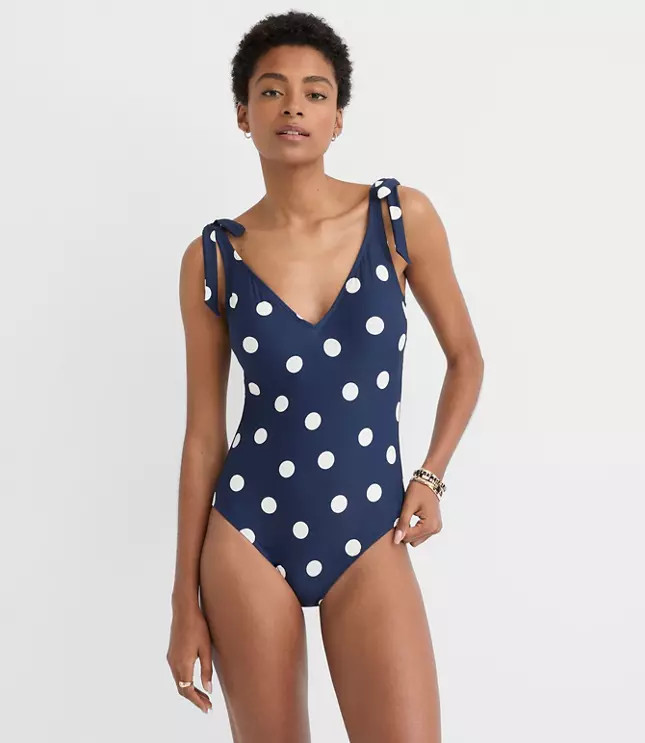 LOFT Beach Polka Dot Tie Strap One Piece Swimsuit | LOFT