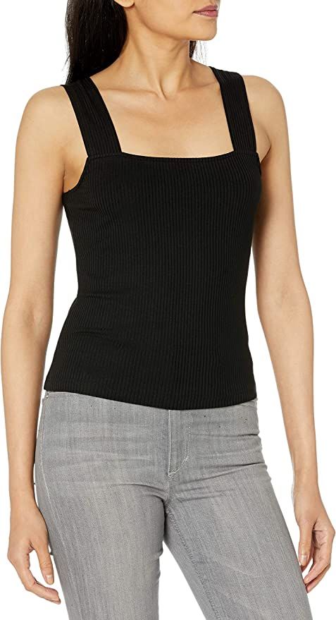 Amazon.com: The Drop Women's Jody Square Neck Cropped Fitted Rib Knit Tank Top : Clothing, Shoes ... | Amazon (US)