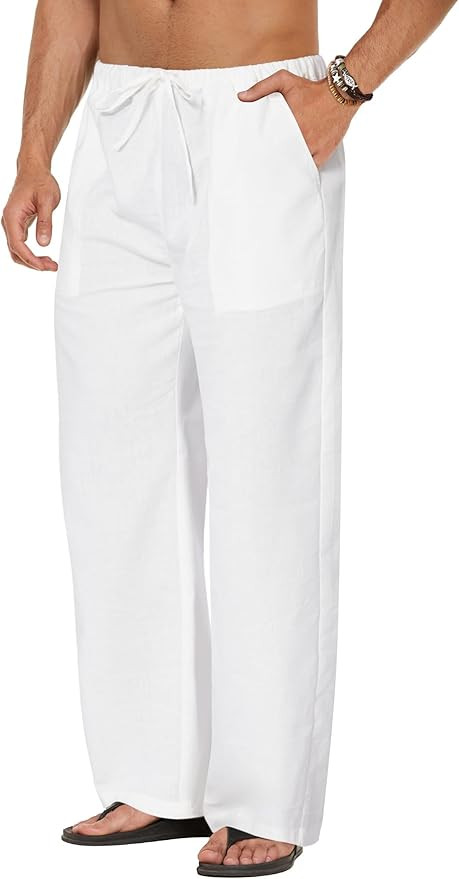 COOFANDY Men's Linen Pant Elastic Waist Linen Pants Drawstring Summer Beach Pant | Amazon (US)
