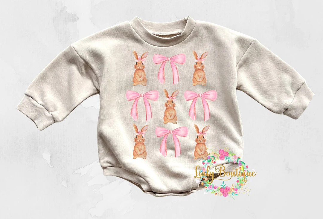 Coquette Bow Baby Girl Easter Bubble Romper Baby First Easter Sweatshirt Baby Easter Outfit Bay G... | Etsy (US)