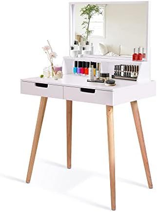 Organizedlife Makeup Vanity Table Desk with 2 Drawers,2 Open Compartments and Mirror for bathroom an | Amazon (US)