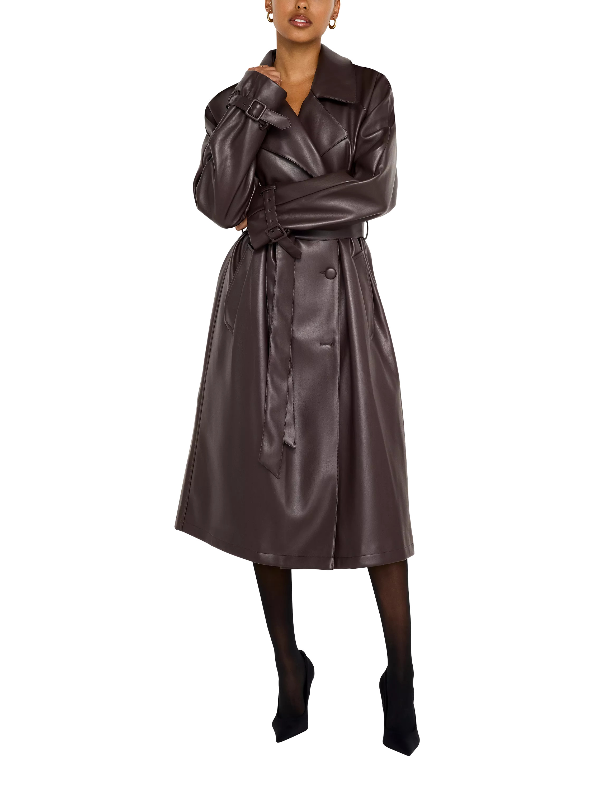 Good AmericanUniform Faux Leather Trench Coat, Bark | John Lewis (UK)