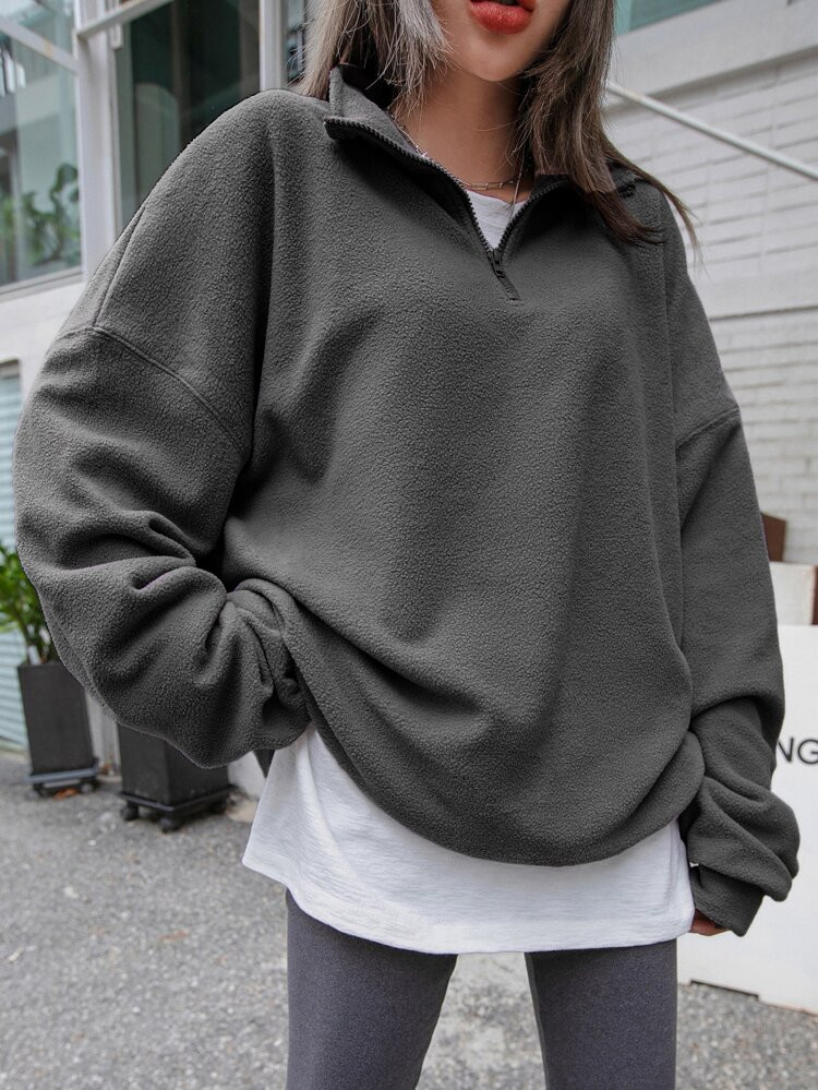 DAZY Half Zip Drop Shoulder Oversized Sweatshirt | SHEIN