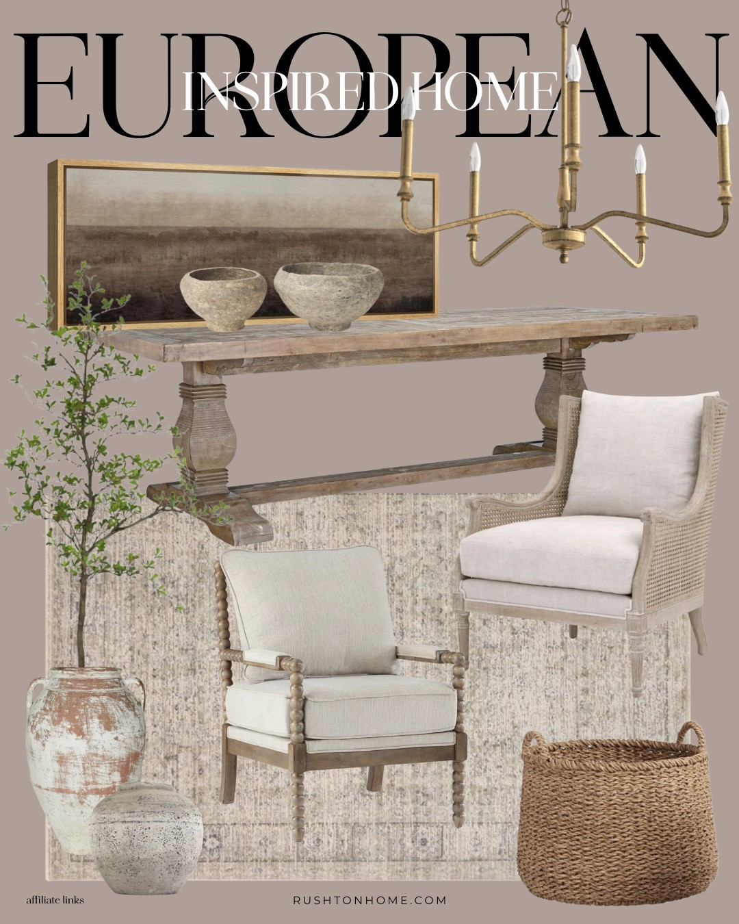 I've been loving these @wayfair home finds! This inspiration pulls together a vibe that feels antique, european, earthy and yet still modern.

Home decor, home design, interior design, furniture, console table, accent chairs, vases, candlesticks, bench, cabinet, sideboard, dining table 

 #LTKHome